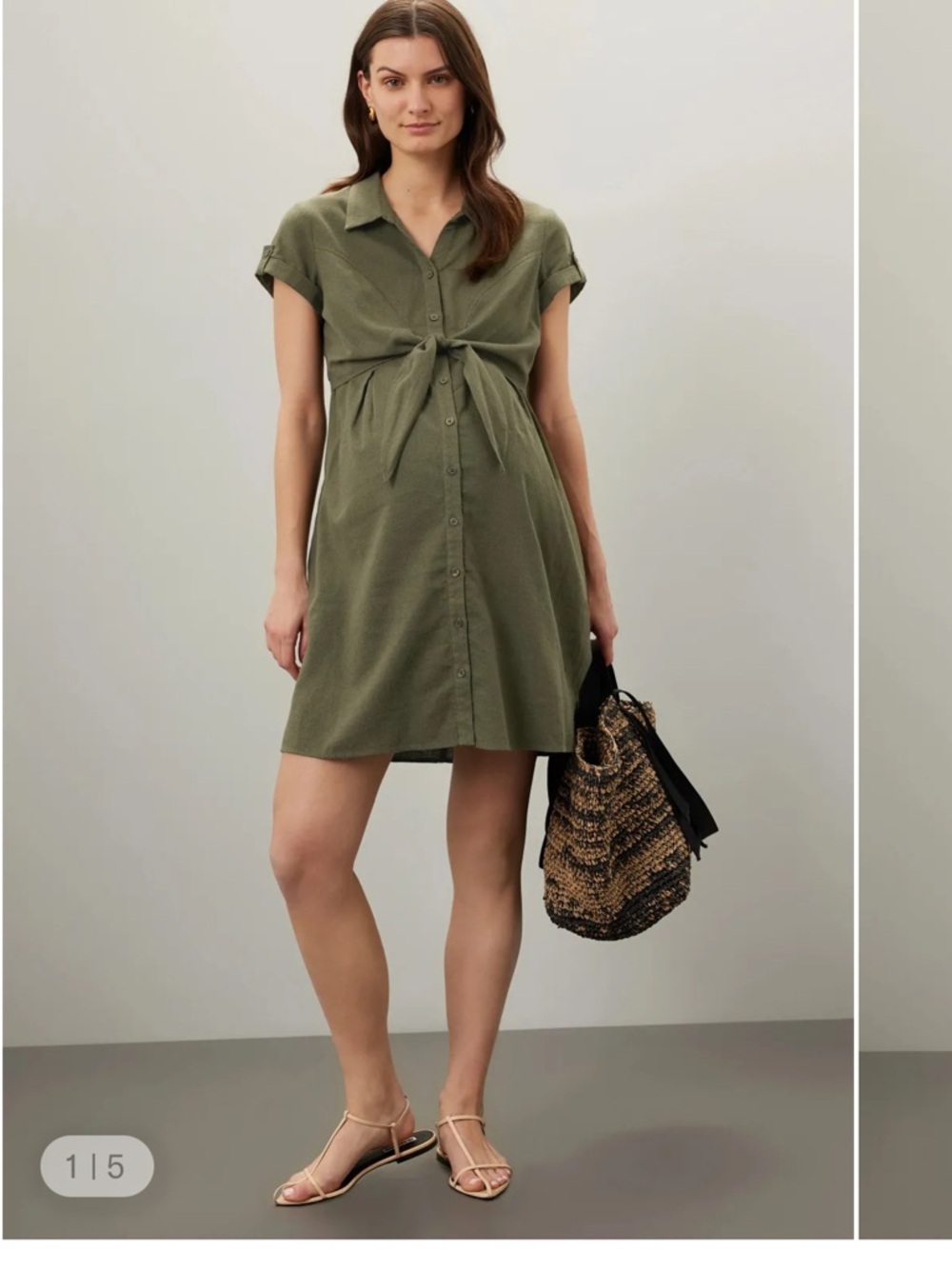 Ripe Maternity Teal Tie-Front Shirt Mini Dress